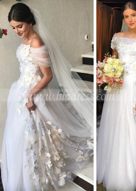 Cheap Appliques 3d Flowers Wedding Dresses Off The Shoulder Online 7776