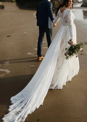 Beach Chiffon Wedding Dress with Short Sleeves vestido de novia de