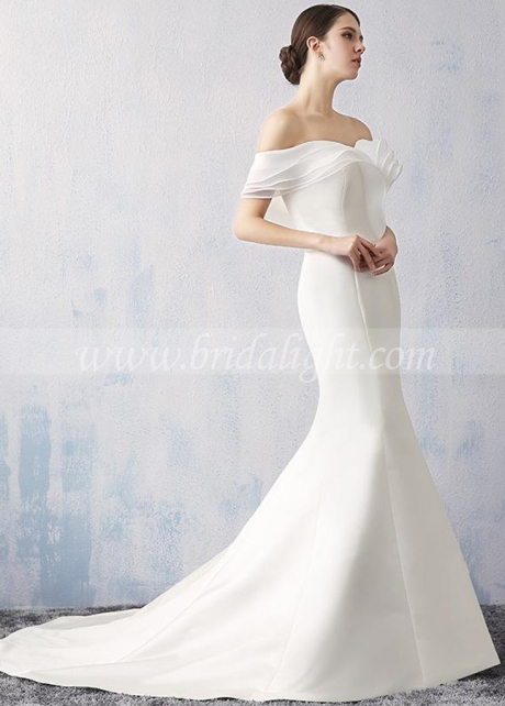 Cheap Elegant Off The Shoulder Satin Mermaid Long Wedding Dresses Online 7436