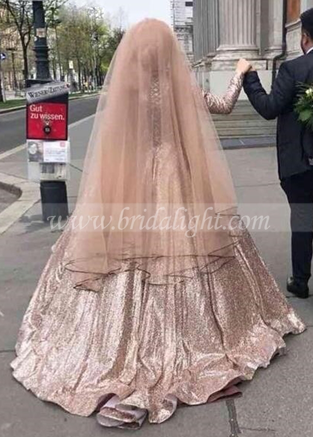 Elegant Muslim Wedding Dresses Sequin Middle Esat Vestios De Novia