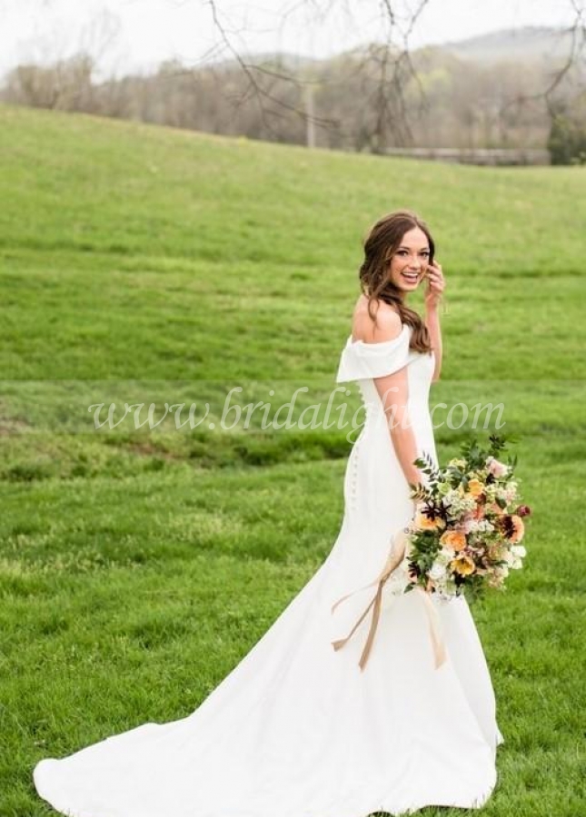 Fit&Flare Simple Bridal Dress with Off-the-shoulder