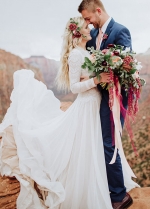 Long Sleeve Lace Chiffon Wedding Dresses Bohemian Vintage Bridal Gowns Romantic Love Robe de soiree