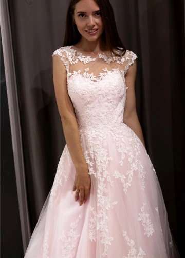 Princess Blush Pink Tulle A-line Wedding Dresses