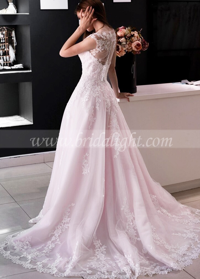 Princess Blush Pink Tulle A-line Wedding Dresses