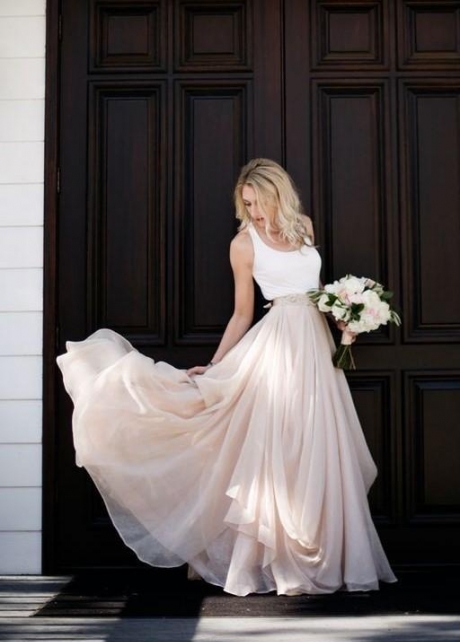 Sleeveless Rustic Wedding Dresses with Chiffon Skirt