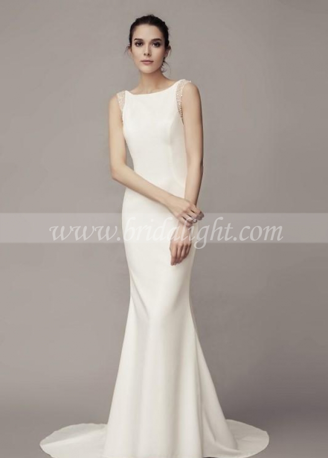 Simple Satin Wedding Dresses with Beaded Backless