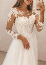 Tulle Beach Bridal Gown with Illusion Long Sleeves