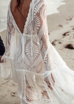 Tassel Lace Wedding Dress Bohemian Flare Sleeve de Noiva Boho Brautkleid