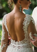 Illusion Neckline Vintage Long Sleeve Chiffon Beach Backless Bridal Dress