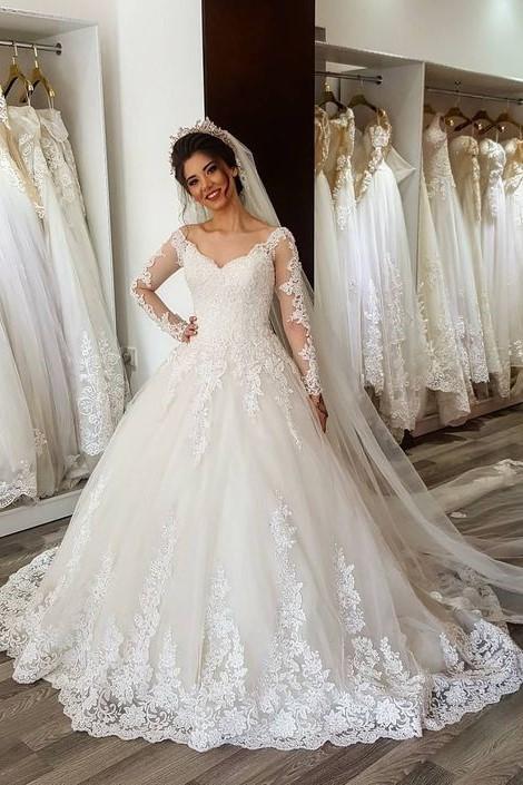 Whimsical Bridal Gown Dress with Lace Off-the-shoulder Bodice