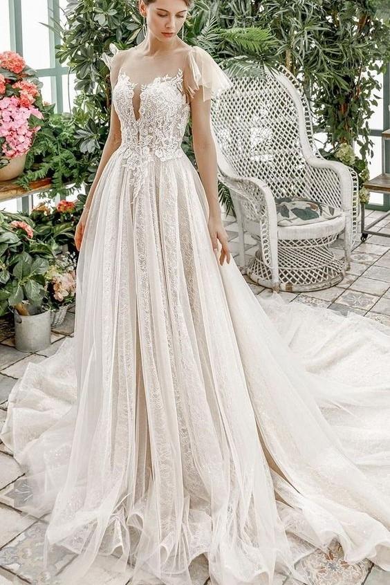 Spread Lace Bridal Dresses with Long Sleeves vestido de noiva de renda